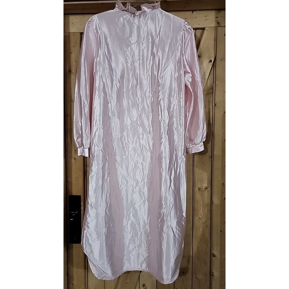 Vintage Sears Cachet Pink Satin Nightgown Womens Small Lace Long Sleeve Ruffle - Picture 6 of 11